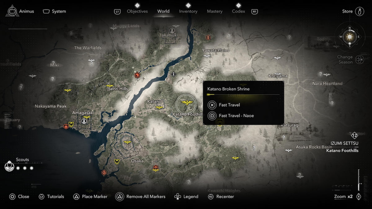 Fast Travel Naoe switch on map