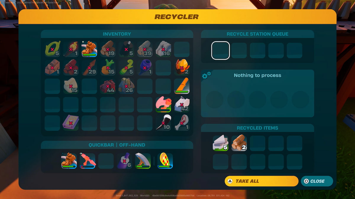 Recycling crafted items in Lego Fortnite Odyssey