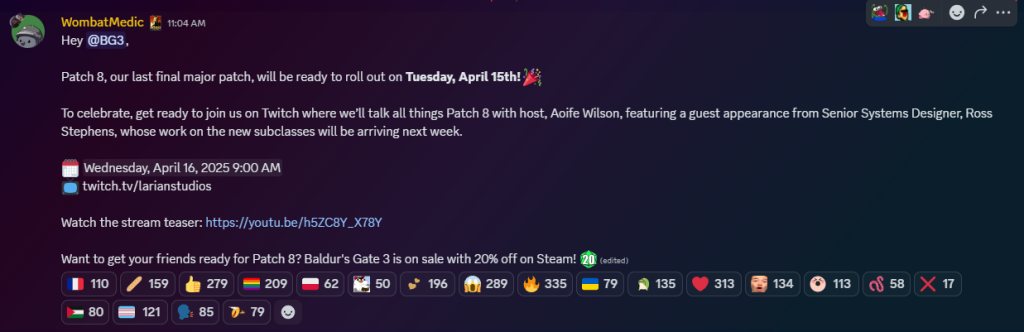 Baldur's Gate 3 Patch 8 release date