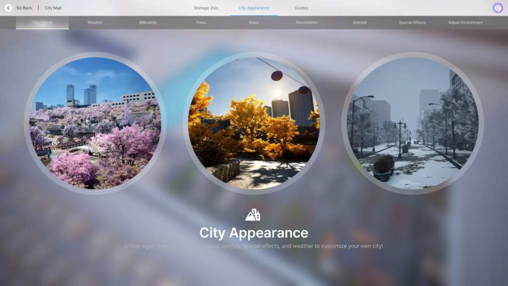 InZoi's city appearance menu