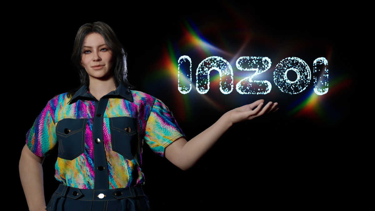 Character and the inZOI logo in inZOI photo mode