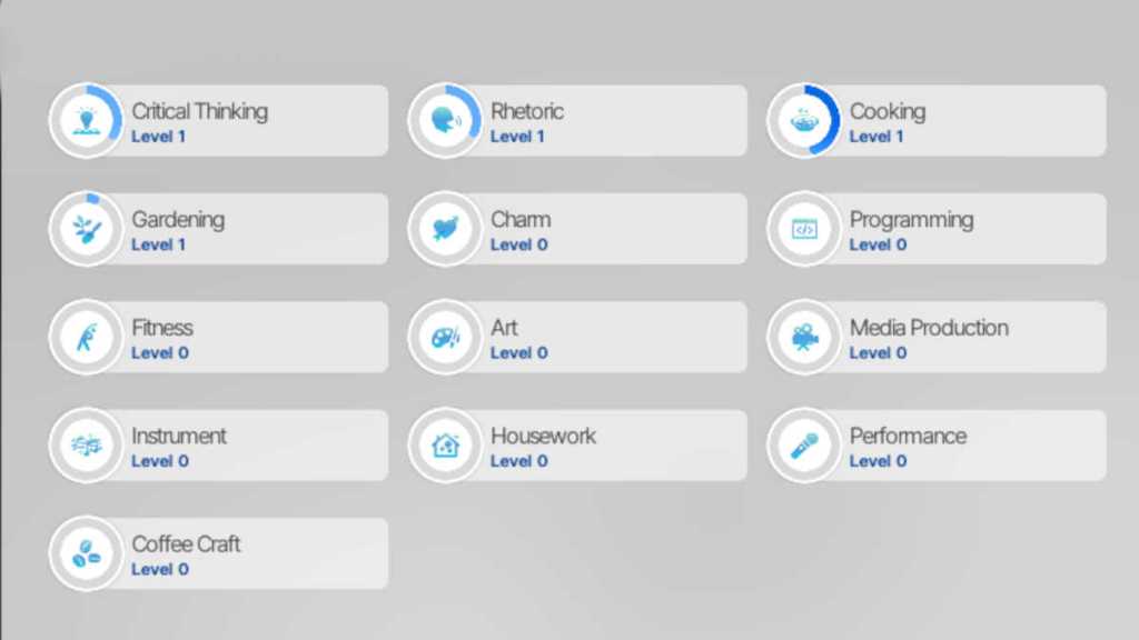 All Skills and their corresponding icons in InZoi