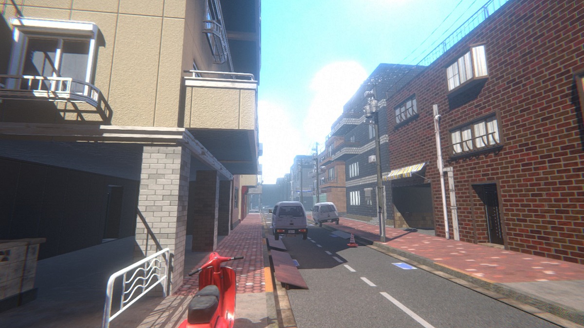 Make Good Choices: a well-lit street with buildings on either side of the road.