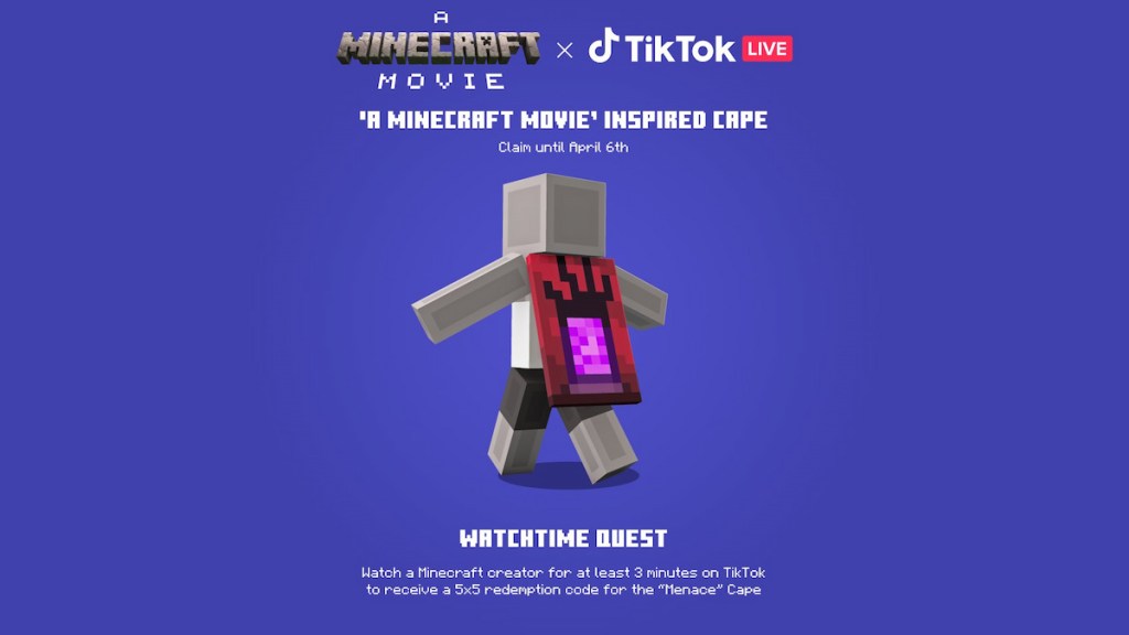 The Menace Cape in Minecraft featuring a purple portal over a red background. 