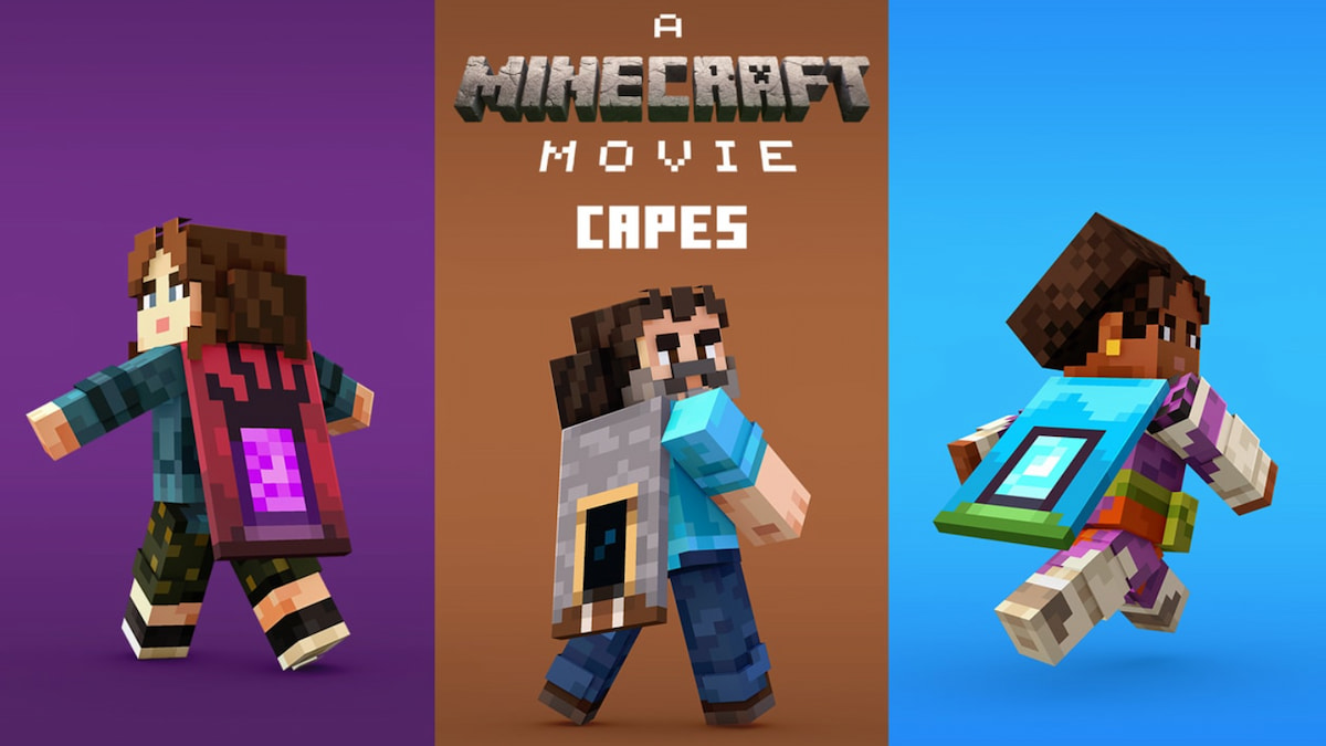 All three Minecraft Movie Event capes.