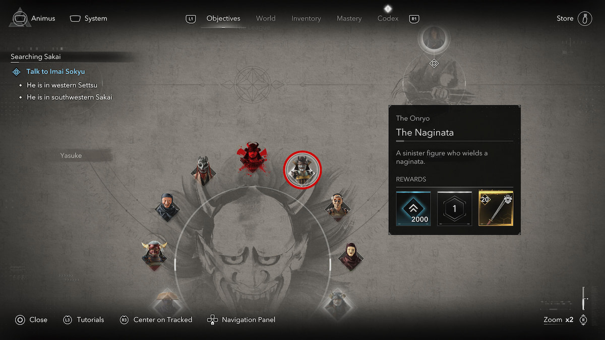 The Naginata quest in AC: Shadows Objectives board