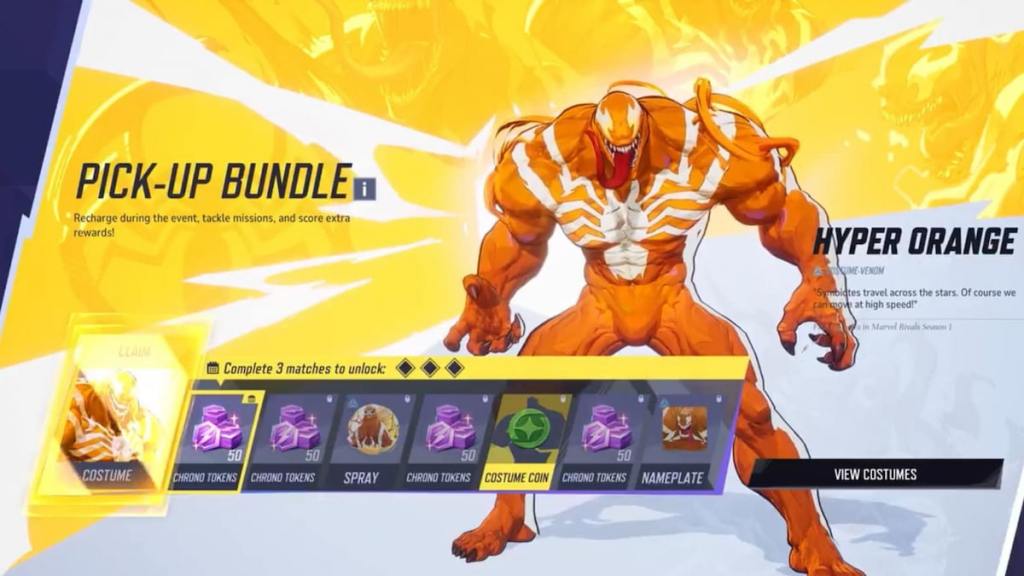 The hyper orange venom skin and all other pick-up bundle rewards in marvel rivals