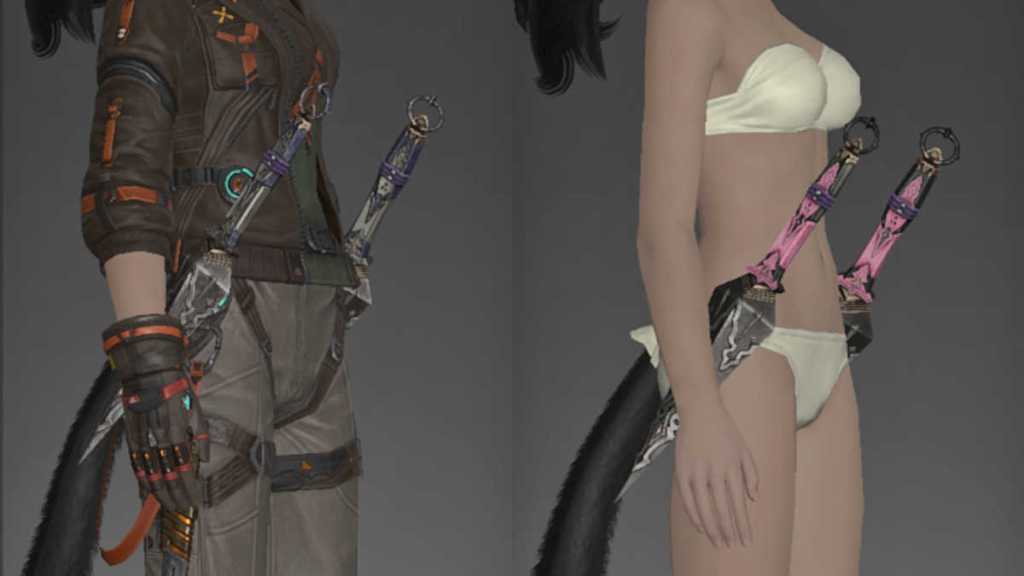 Blade's Subtlety (Ninja Resistance Weapon) before and after two dye slots in Final Fantasy XIV