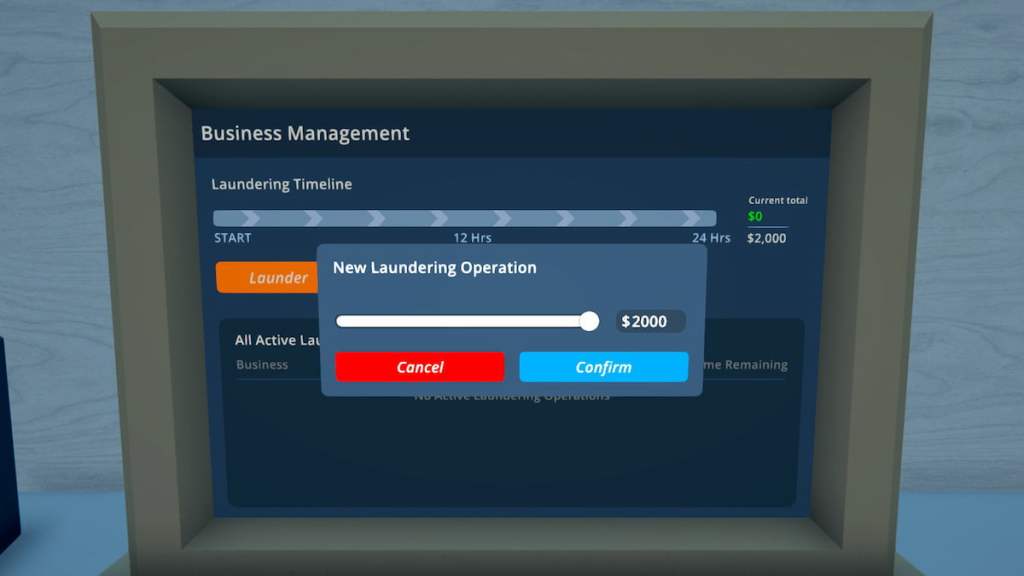 Schedule 1 Laundromat management screen