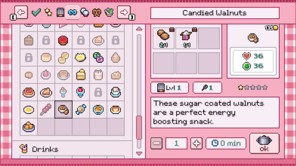 Recipe for Candied Walnuts in Fields of Mistria