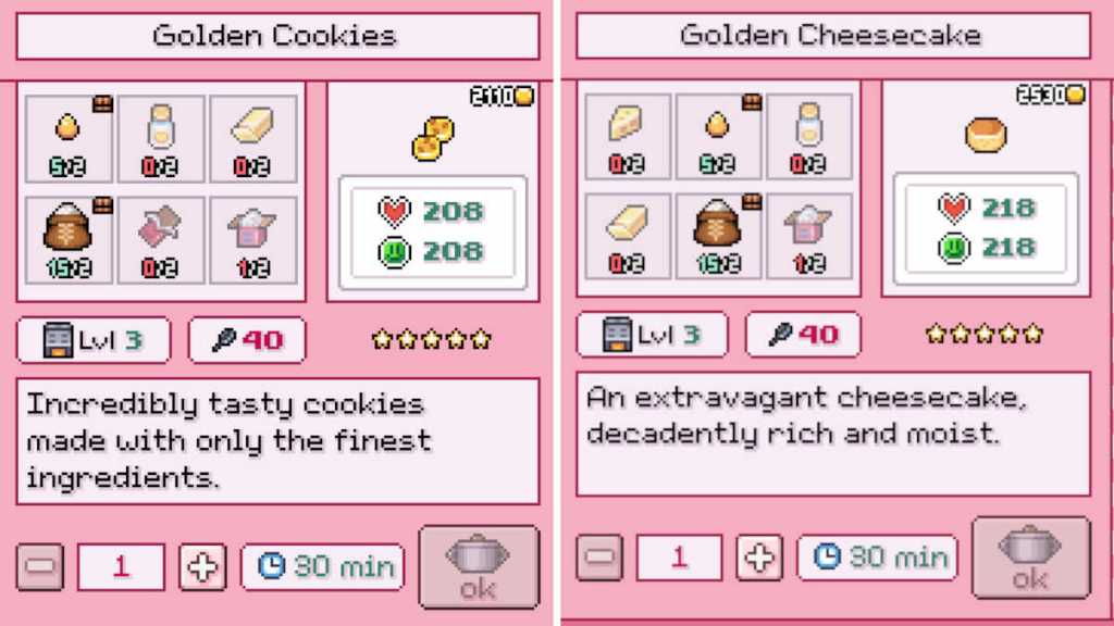 Recipes for Golden Cookies and Golden Cheesecake in Fields of Mistria