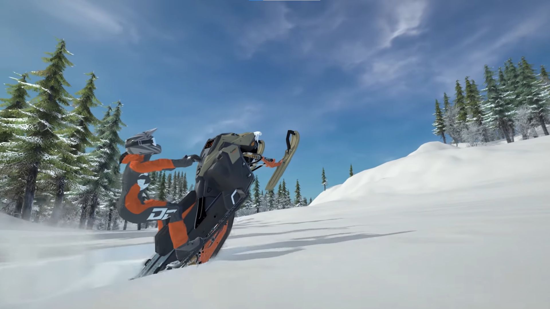 A screenshot showing a snowmobile in Sledders
