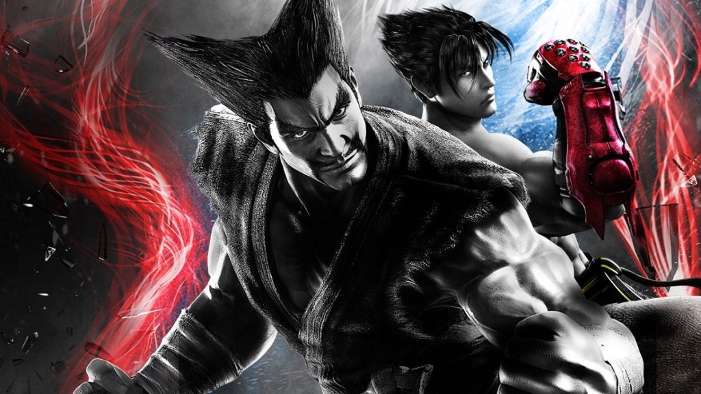 Tekken Tag Tournament 2: a black and white Jin and Heihachi stand back-to-back.