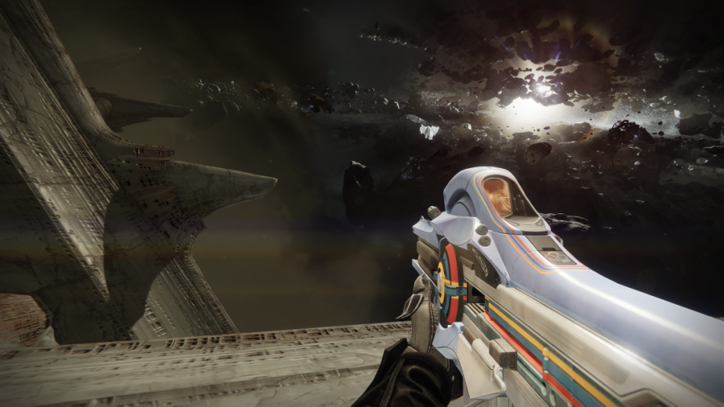 Destiny 2 Guardian in Trenchway with the Keraunios.