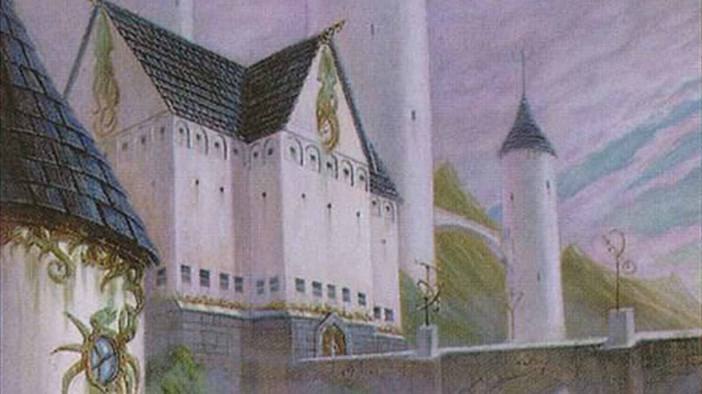 The artwork for Tolarian Academy shows a big white building and a bridge.