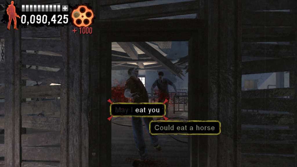Screenshot from Typing of the Dead: Overkill, showing typing mechanics