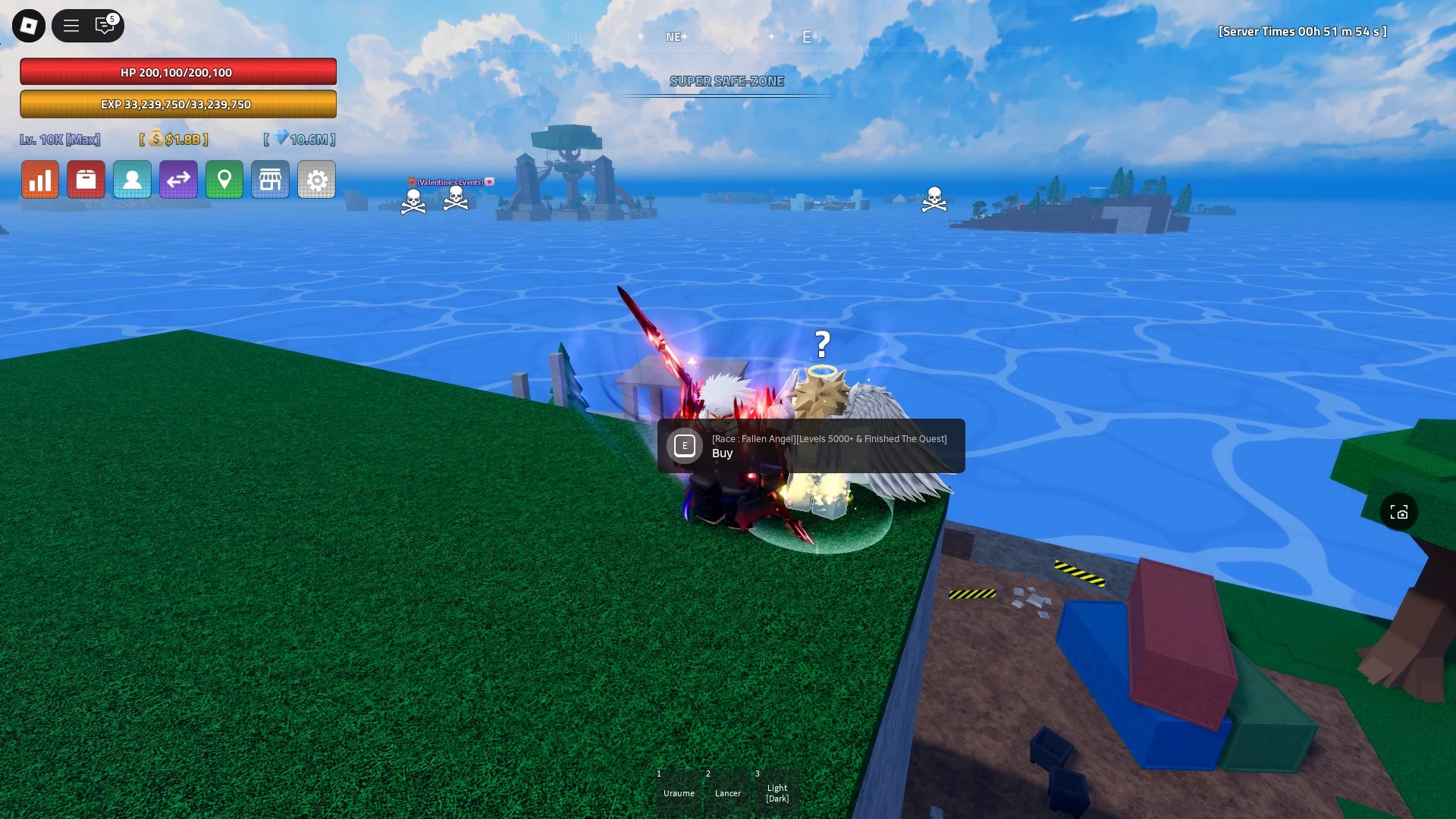 A player showing the location of the Fallen Angel quest NPC on the Dungeon Cave island in the Verse Piece Roblox experience
