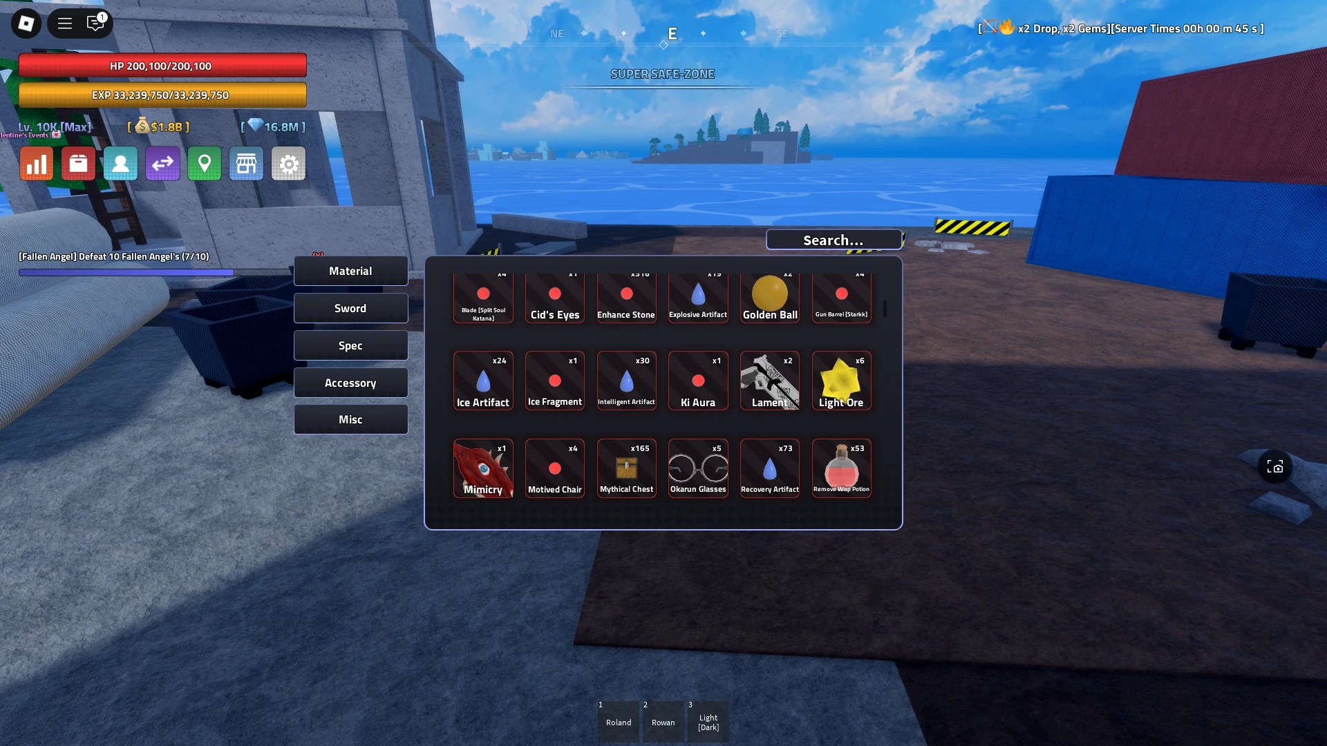Preview of Light Ores as shown in a player's inventory in the Verse Piece Roblox experience