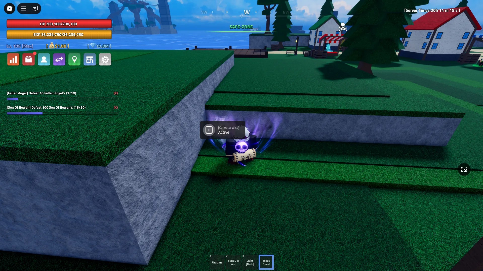 A player showing the Wisp spawn location on the Starter Island in Verse Piece Roblox experience