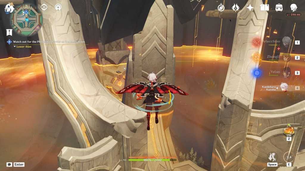 Go down slowly while avoiding the barrier in the Once, the Sacred Seat of Judgement quest