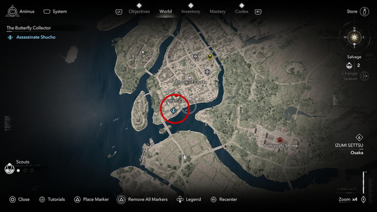 Assassinate Shucho map location in Osaka