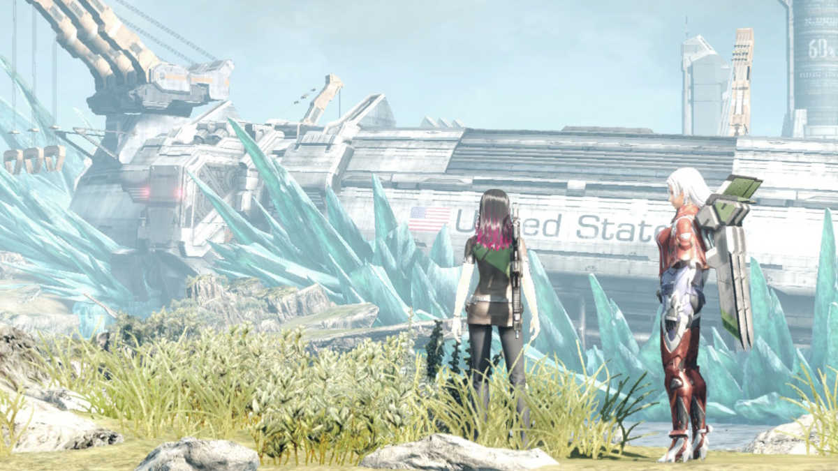 Player and Elma overlook the White Whale at the start of Xenoblade Chronicles X