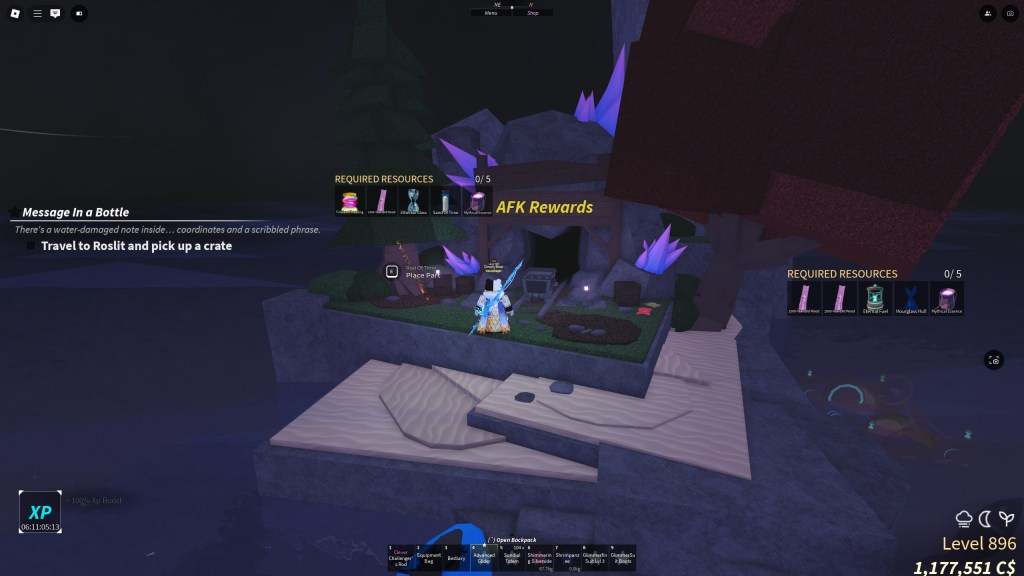 A Fisch player is standing in front of the AFK Mines