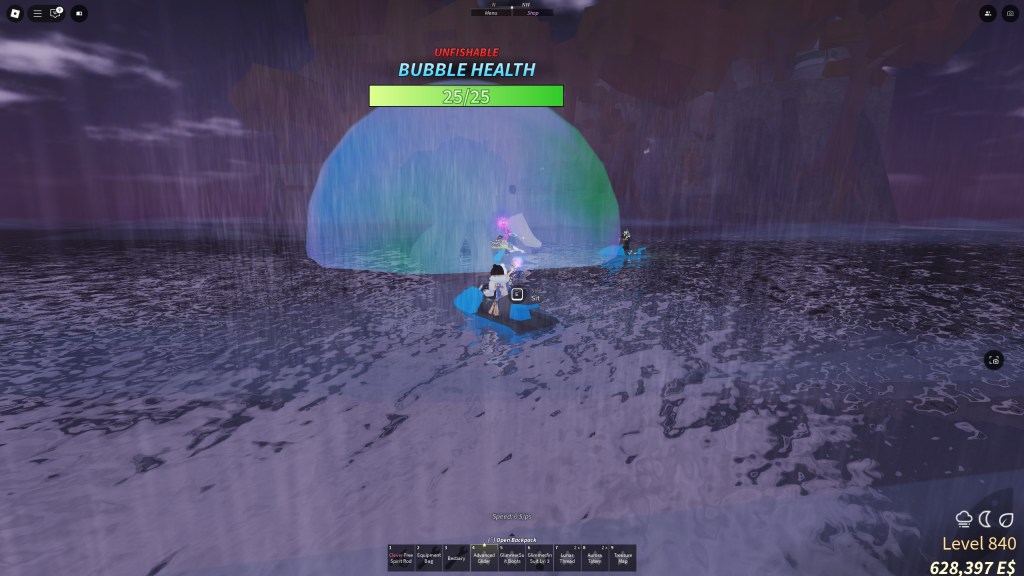 A Fisch player is about to approach an Octophant in a bubble