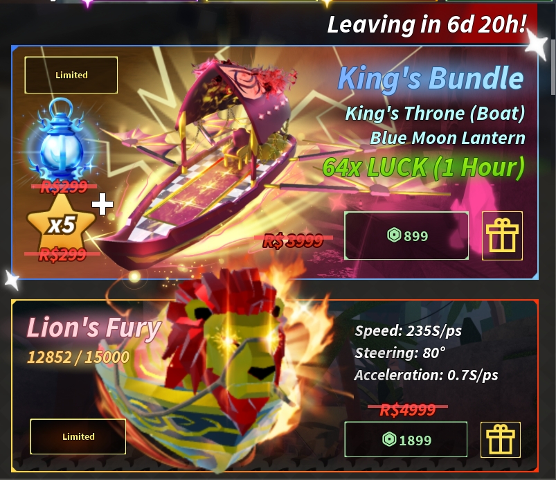 A list of premium boats in Fisch during the Blue Moon event