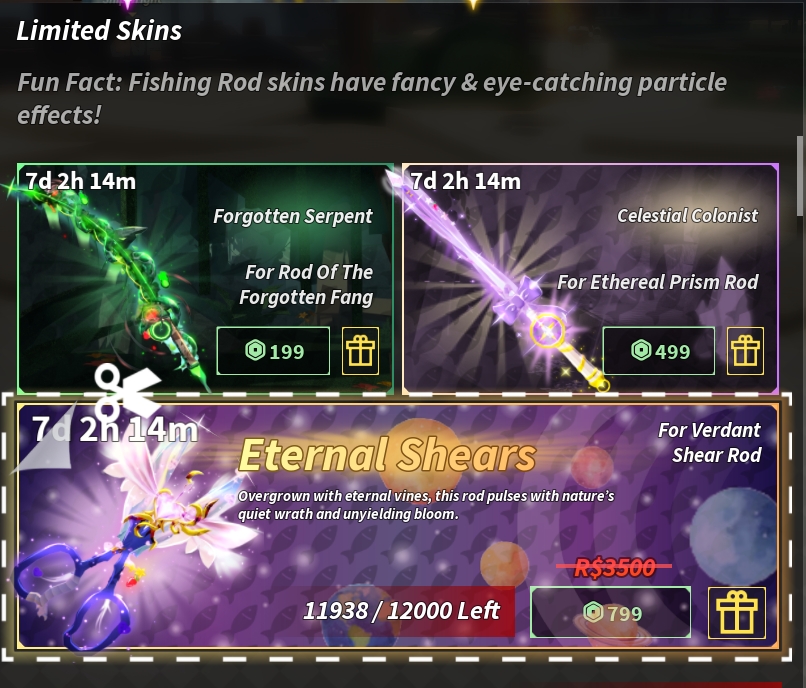 A list of premium Rod skins in Fisch during the Blue Moon Event