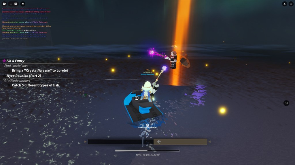 A Fisch player is catching five different fish