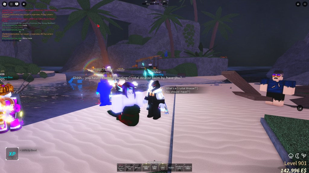 A Fisch player is talking to a mermaid quest giver NPC