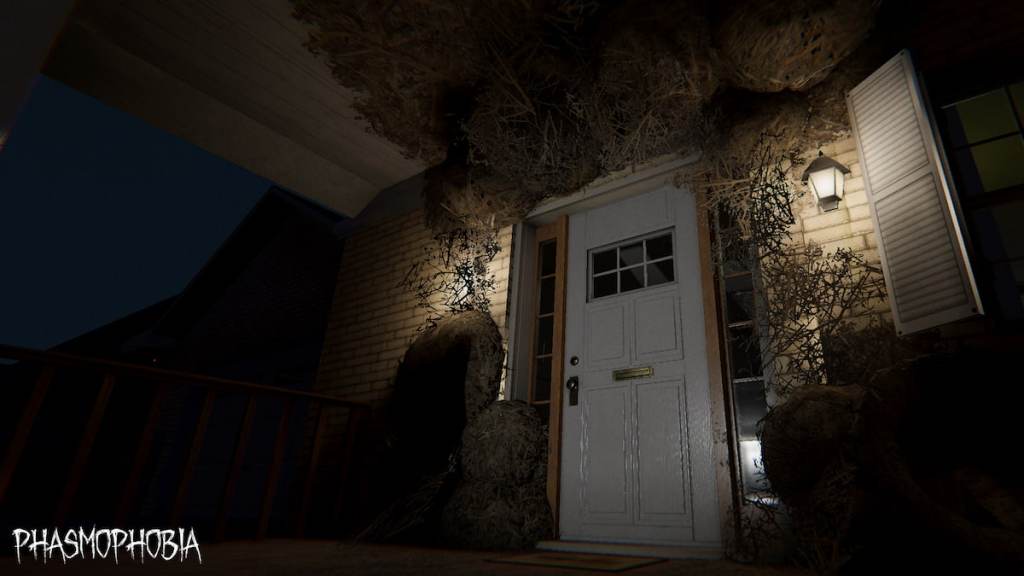 A front porch covered in twigs in Phasmophobia 