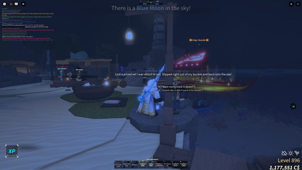 A Fisch player is accepting an Eel quest