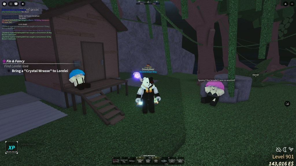 A Fisch player has returned the Mushroom Kid NPC to the destination