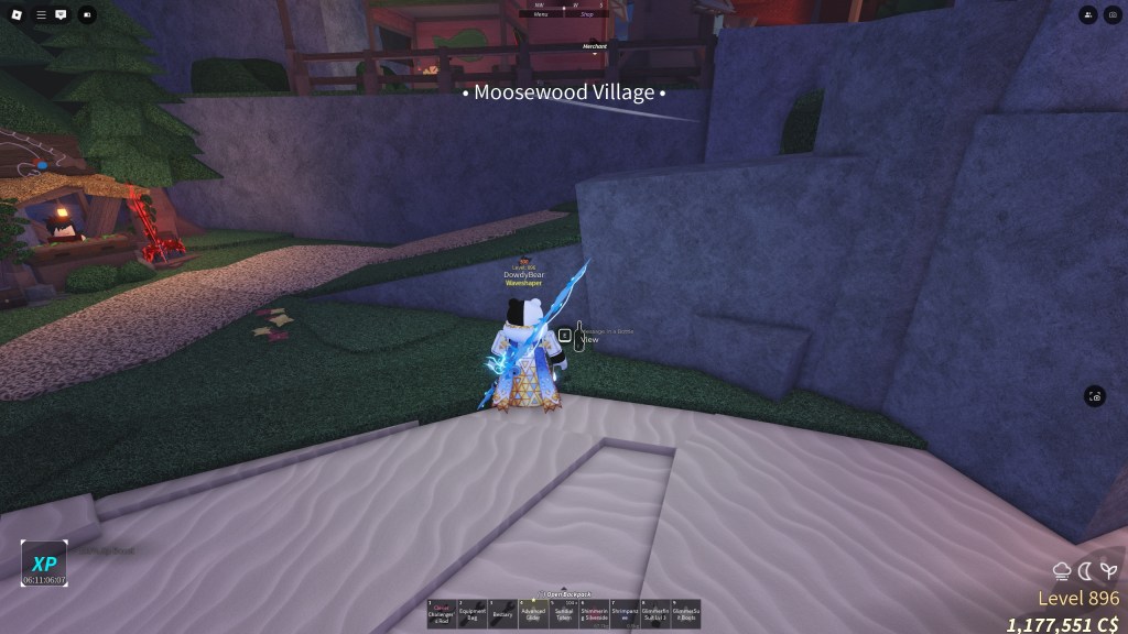 A Fisch player is looking at a message in a bottle