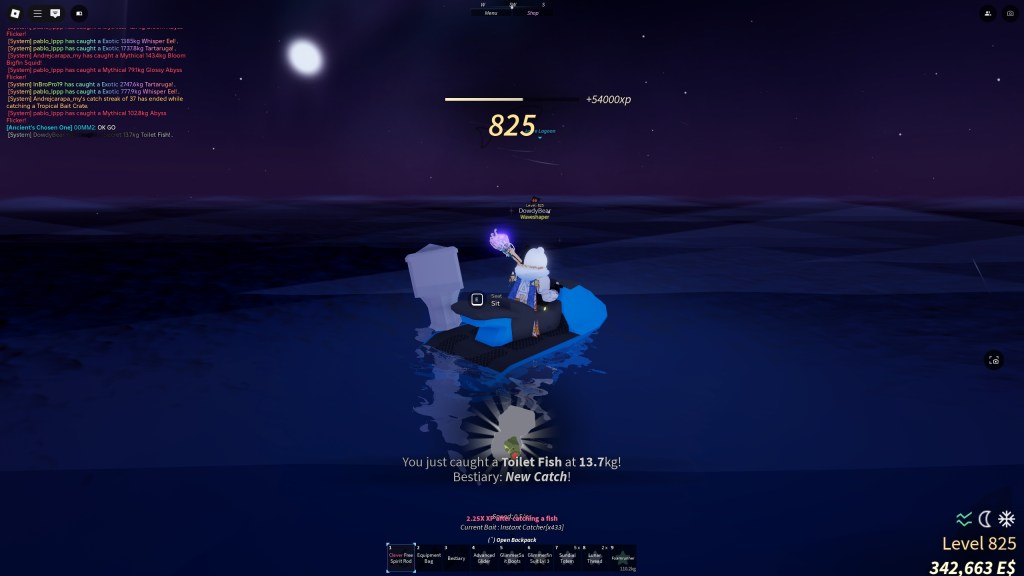 A Fisch player has caught a Toilet Fish