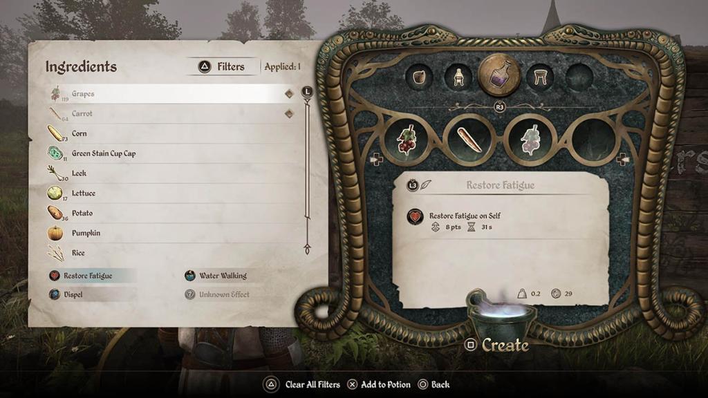 The potion making screen in Oblivion Remastered.