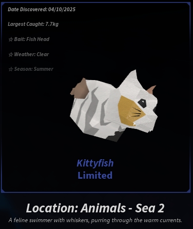 A Kittyfish bestiary page in Fisch