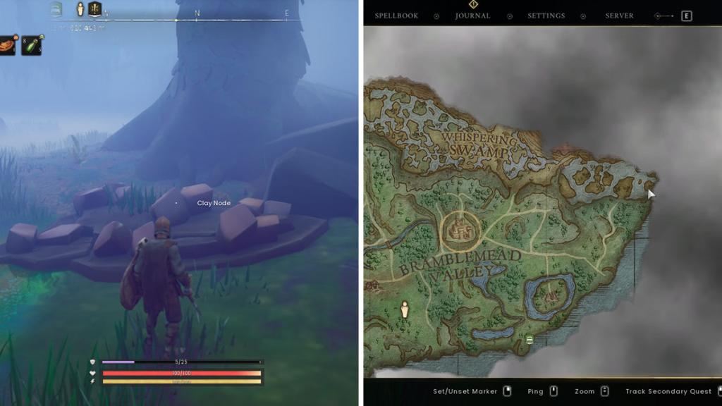 A Clay Node and it's location in the RuneScape Dragonwilds map. 