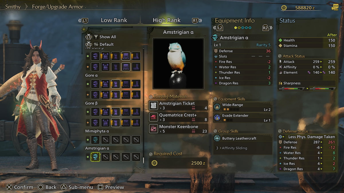 Amstrigian head armor stats and skills