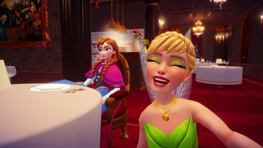 Taking a picture with Anna at Chez Remy in Disney Dreamlight Valley