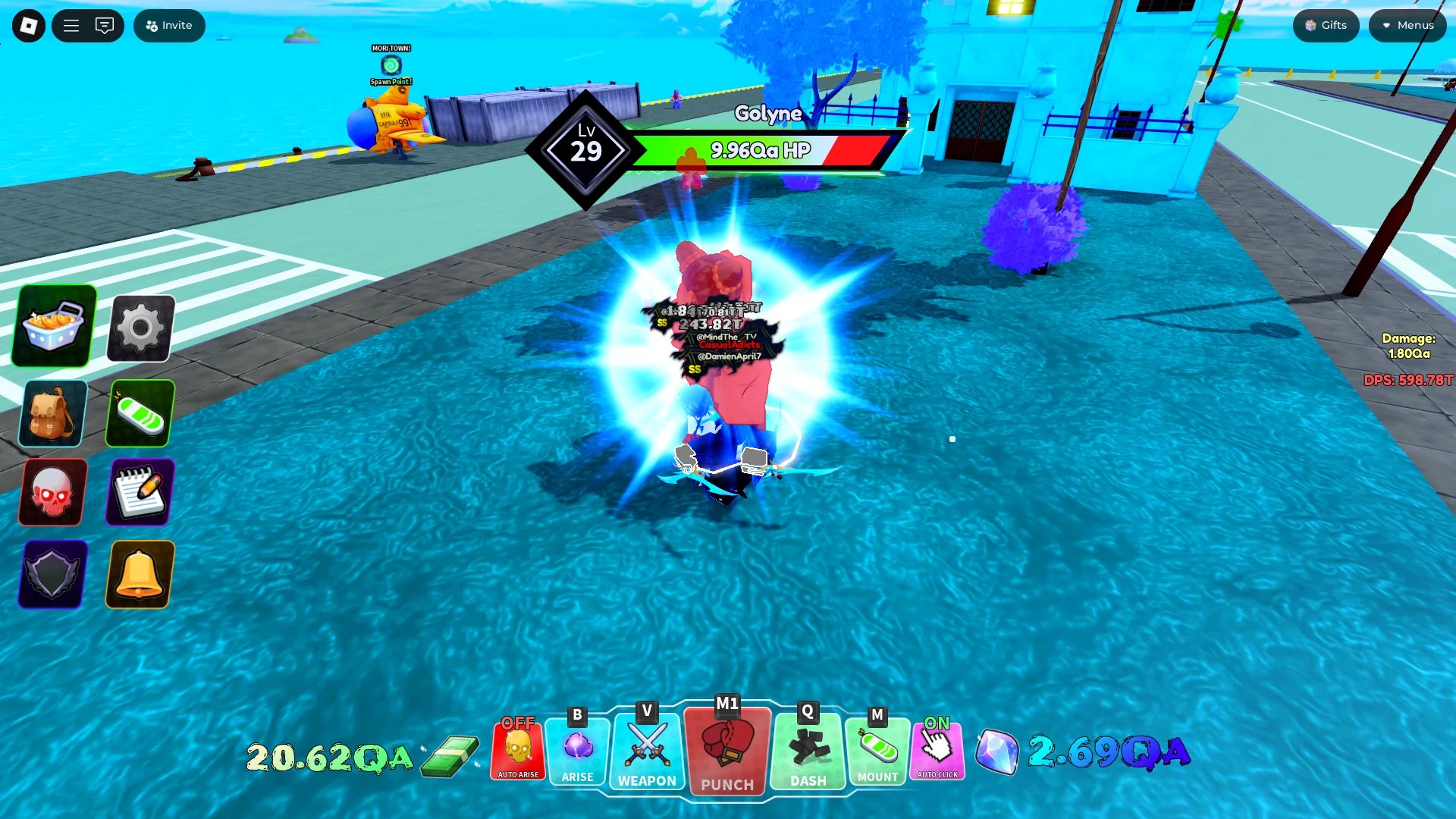 Players fighting a Brute version of Golyne in the Arise Crossover Roblox experience