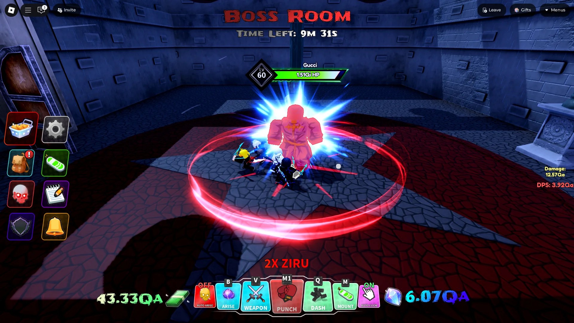 Players fighting a boss inside a Dungeon in the Arise Crossover Roblox experience