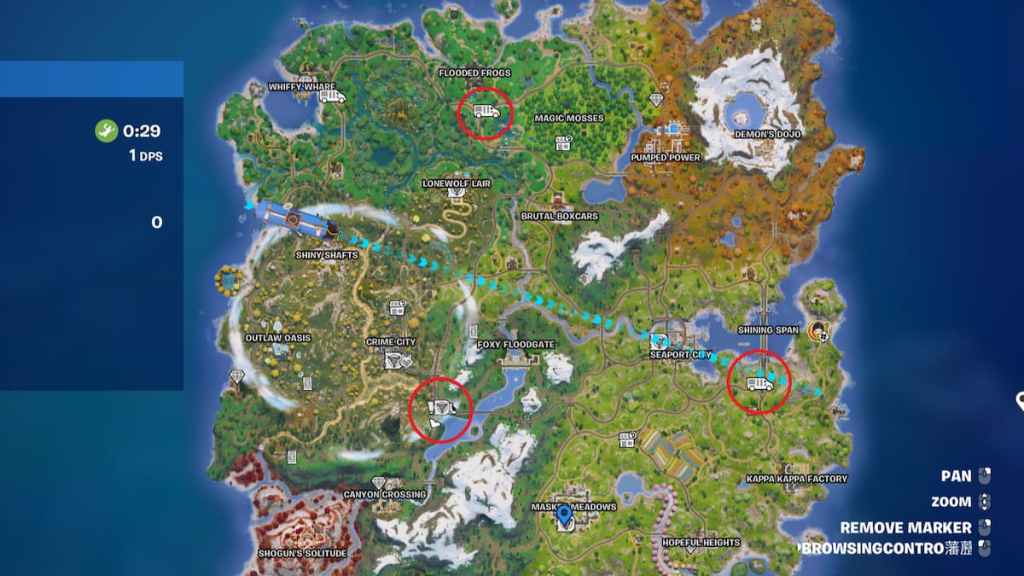 Armored Transports and the Armored Train marked on the map in Fortnite. 