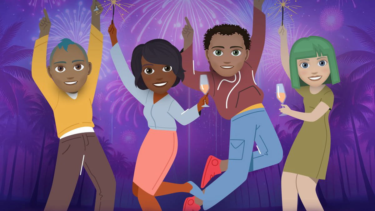 Promotional image of BitLife characters celebrating an event
