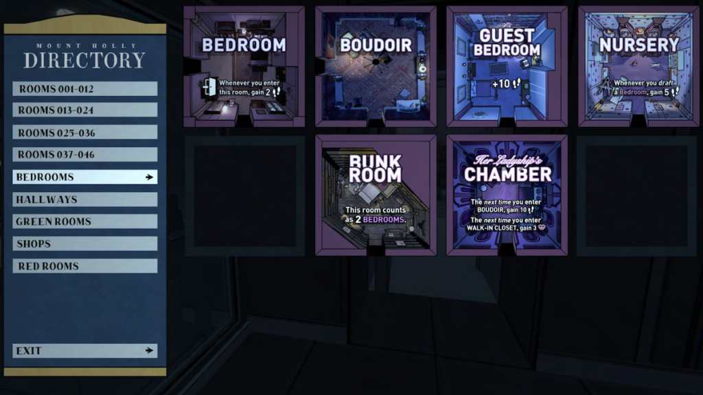 Blue Prince bedrooms directory