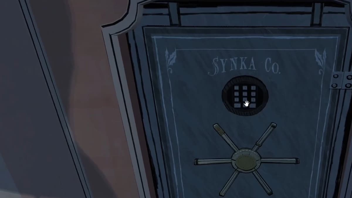 a close up of a safe with the words synka co on it in blue prince