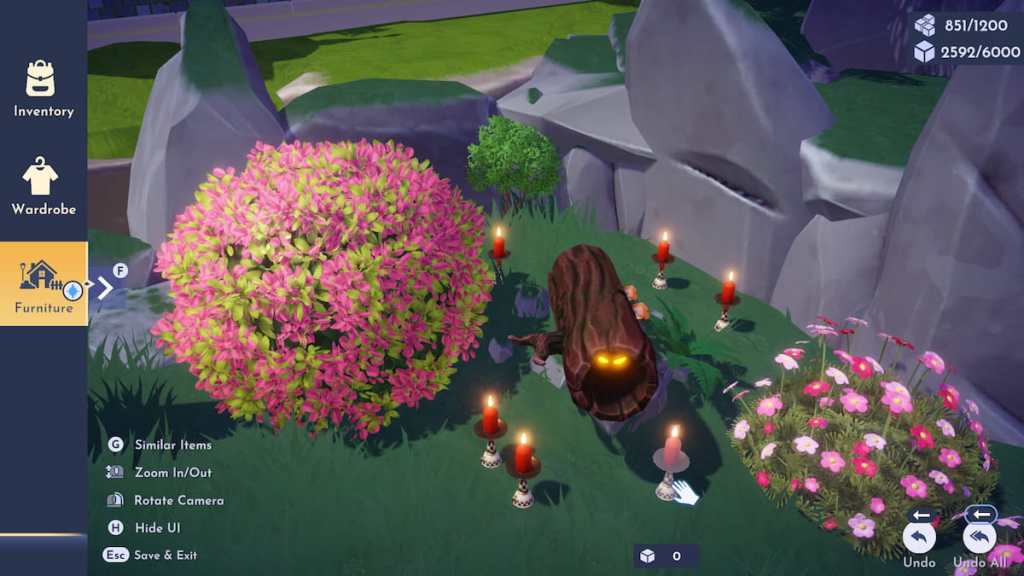 Placing Wonderland Candles around the Jabberwock log in DDV