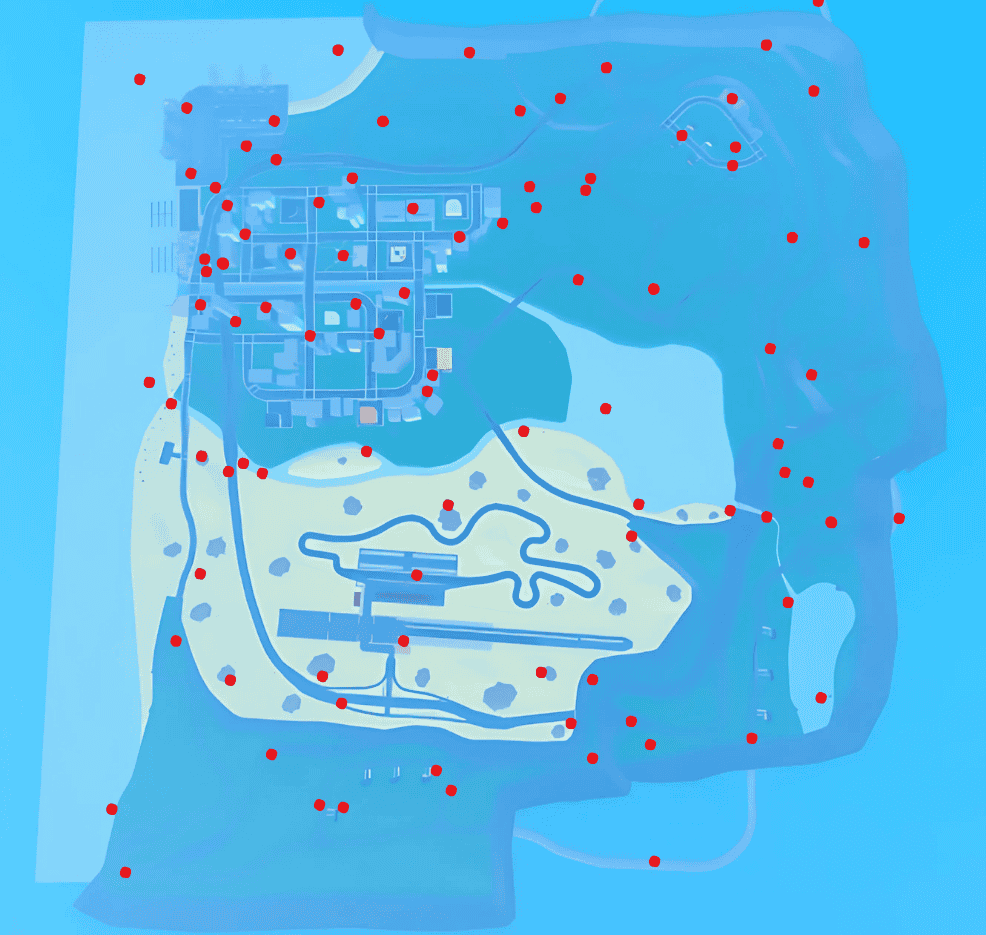 The map of all egg locations in the Easter event in Car Dealership Tycoon.